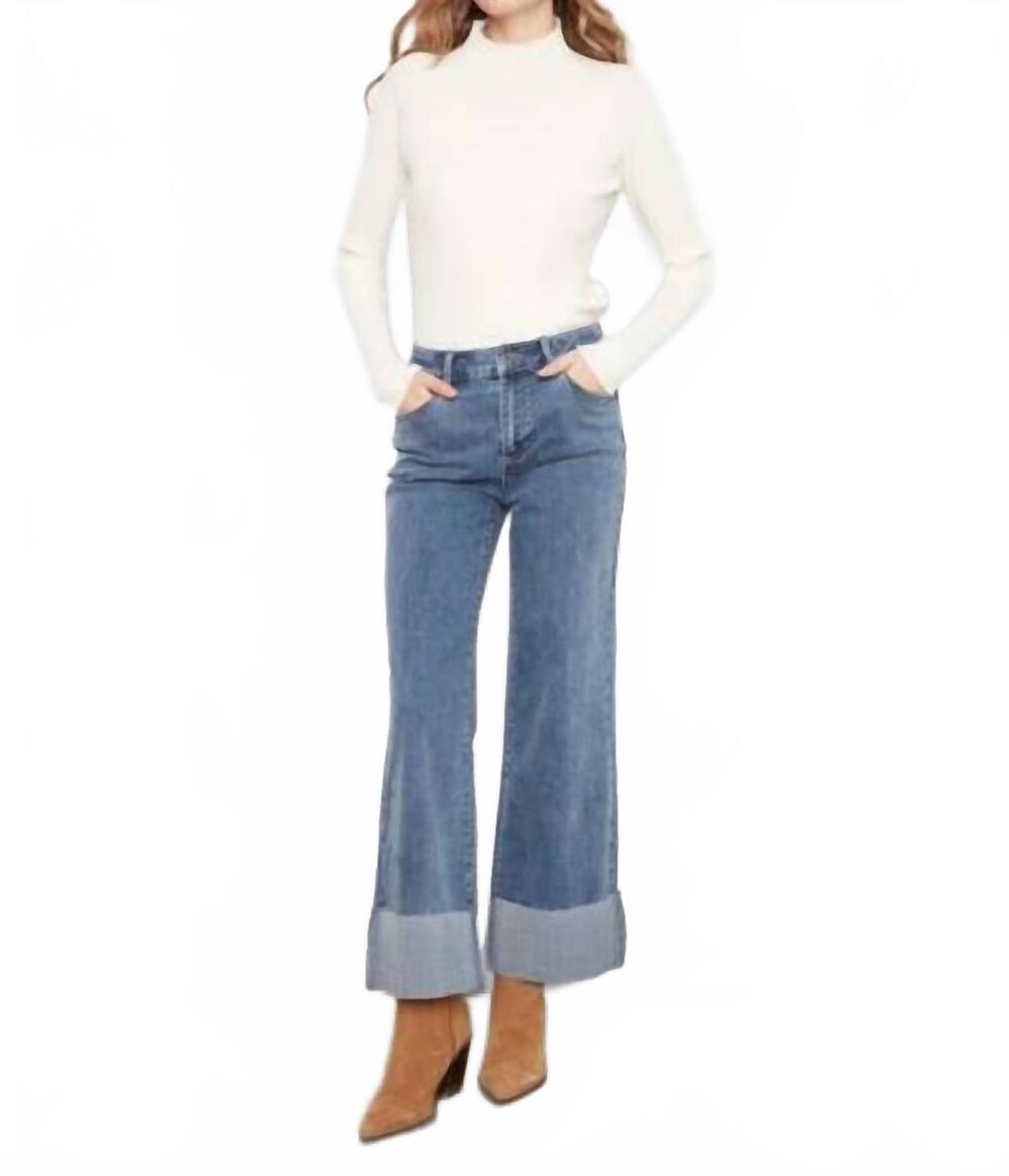 NEW CHARLIE B cropped wide leg cuffed pants in medium blue